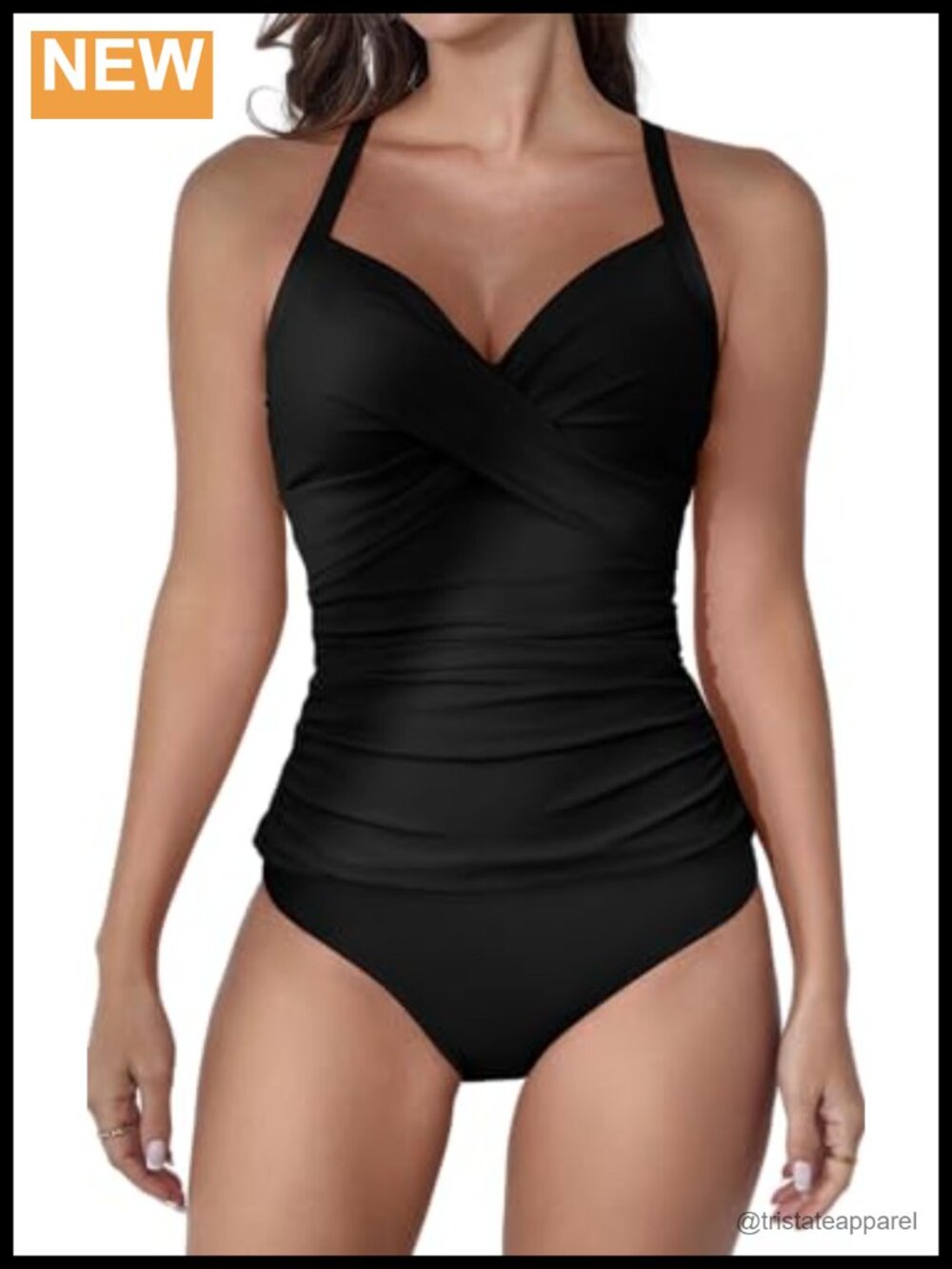 Tankini Swimsuits Tummy Control Ruched V Neck Two Piece Bathing Suit